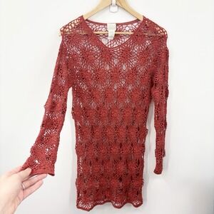 Vintage Crochet Cardigan Sweater Dress Small Fairy Indie Boho Granola Cottage